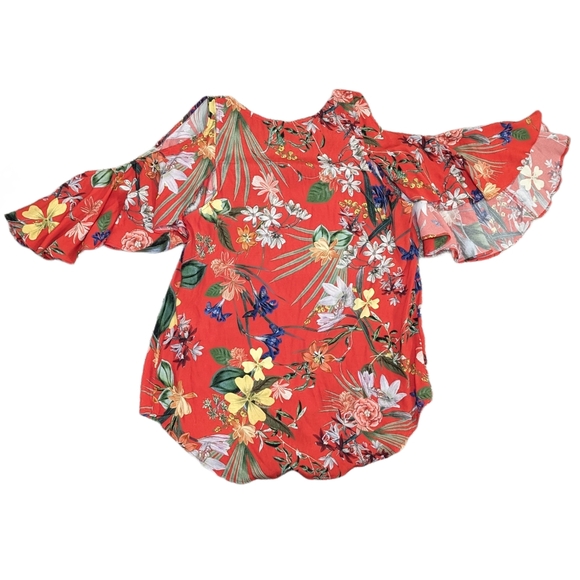 🍂 3/$15 - NWOT Karen Kane Lifestyle Ruffle Sleeve Floral Top, Size Small Petite - Picture 5 of 5